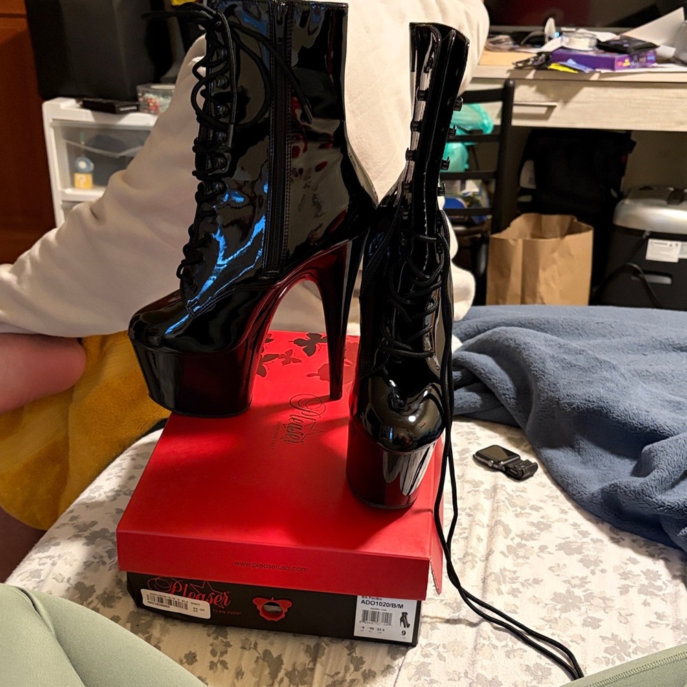 Pleaser Black Patent Platform Boots